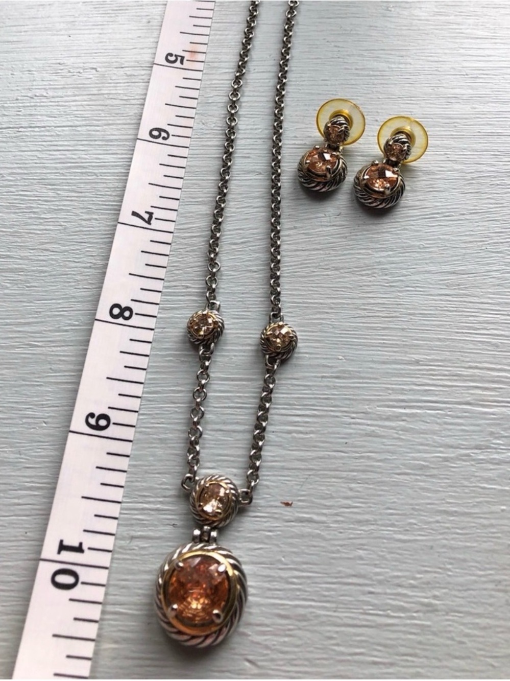 Silver-Tone Necklace and Earring Set with topaz Crystal Accents